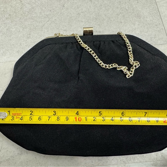 Vintage black fabric, metal frame chain strap evening bag purse Montgomery Ward - Picture 10 of 10
